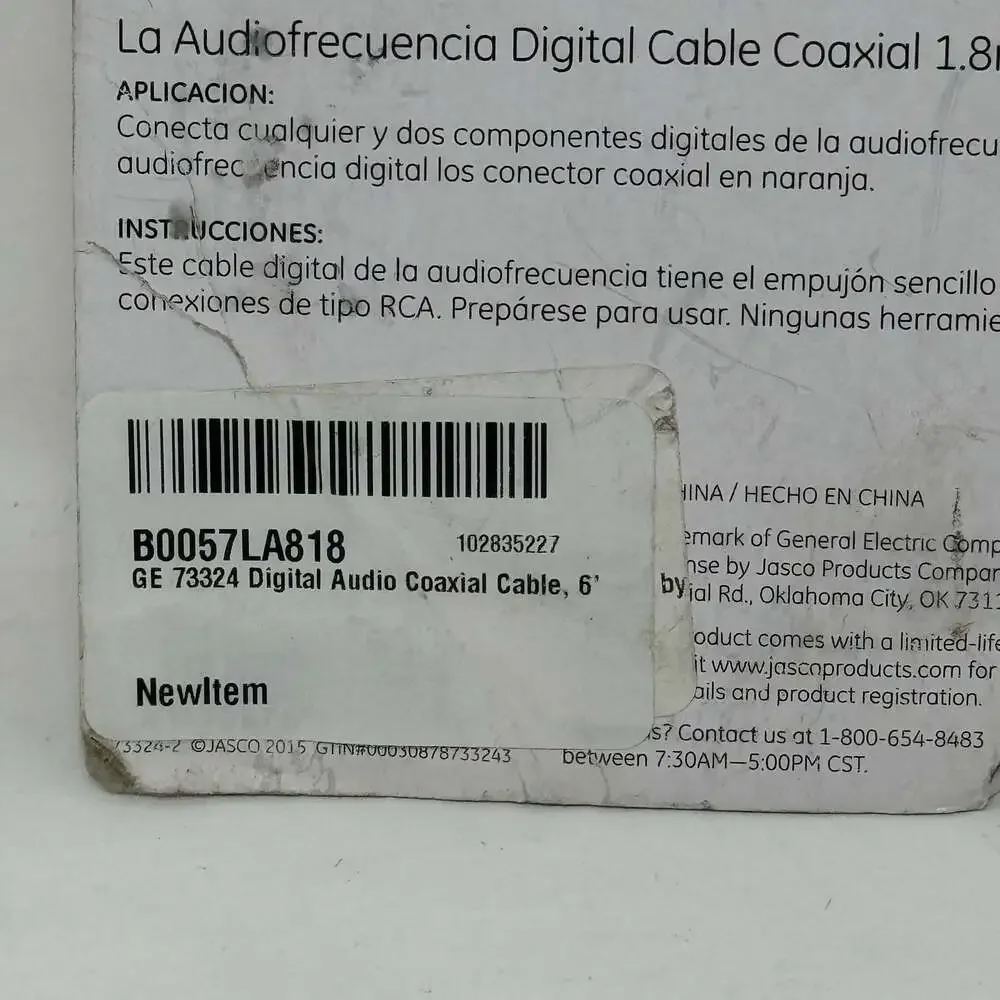 NEW GE 73324 Digital Audio Coaxial Cable 6-foot New Old Stock